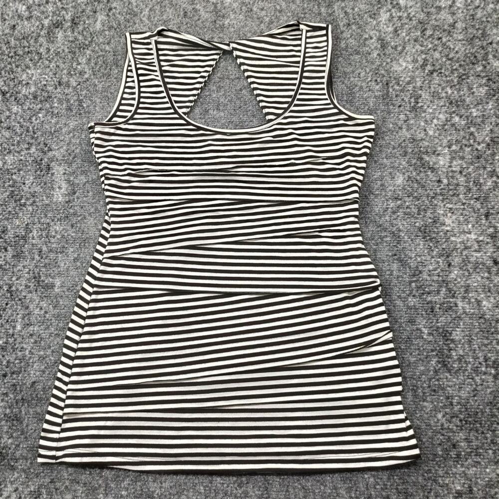 Cache Tank Top Women's Small Black Striped Asymmetric Cutout Workout Gym T-Shirt